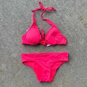 Victoria’s Secret 32B/XS The High Tie Halter and Classic Hipster Hot Pink Bikini